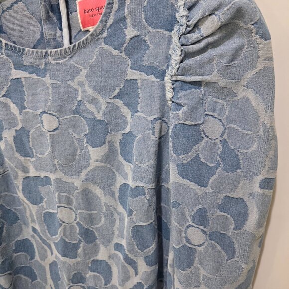 Kate Spade Womens Denim Puff Sleeve Floral Jacquard Dress Size 8 Blue Shift - Picture 8 of 12